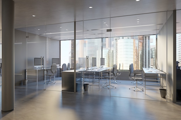 Glass Office Room Wall  - 3d rendering