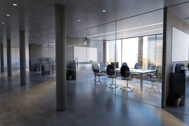 Photo glass office room wall mockup - 3d rendering