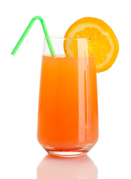 Glass of orange cocktail isolated on white