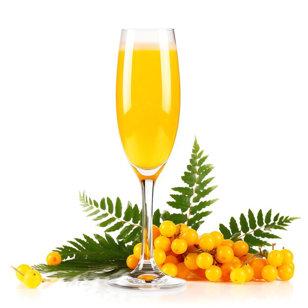 Photo a glass of orange juice next to a bunch of yellow berries