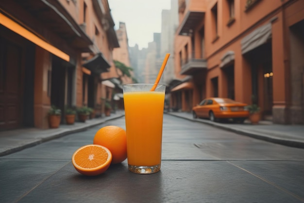 Glass of orange juice and fresh orange fruits ai generative