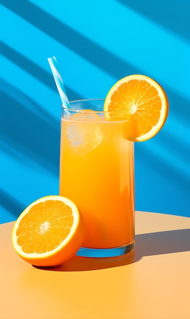 Glass of orange juice and fresh oranges