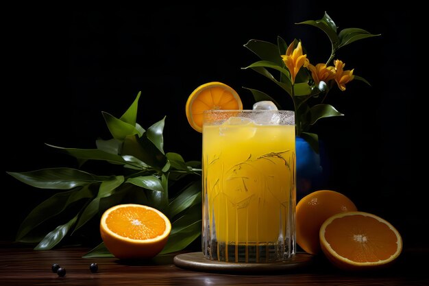 A glass of orange juice garnished with orange zest