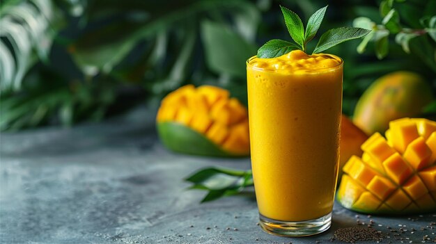 a glass of orange juice next to a green plant