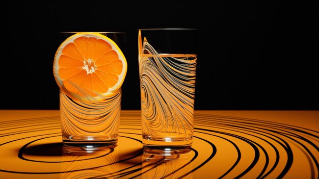 Photo a glass of orange juice next to a half of an orange