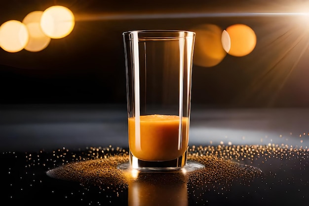стакан апельсинового сока наливается в стакан на столе.