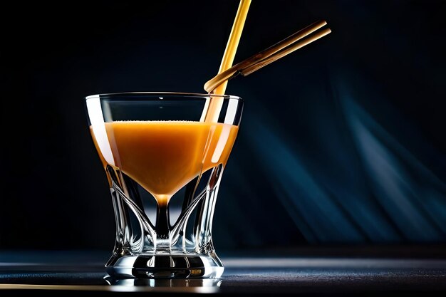 Photo a glass of orange juice is poured into a glass with a spoon in it.