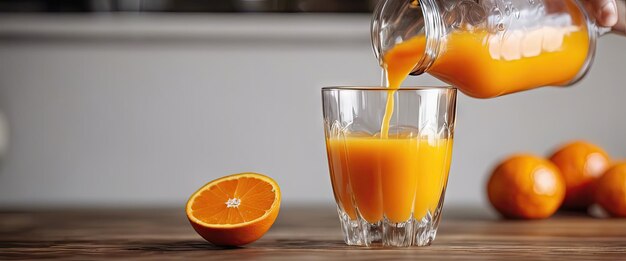 Photo a glass of orange juice is poured into a glass