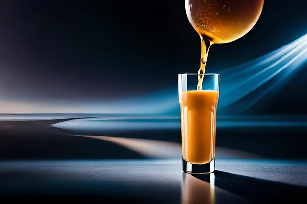 A glass of orange juice is poured into a glass