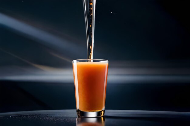 a glass of orange juice is poured into a glass.