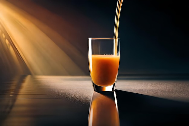 a glass of orange juice is poured into a glass.