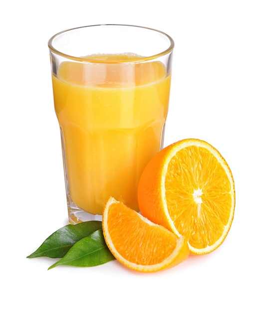 Glass of orange juice isolated on white