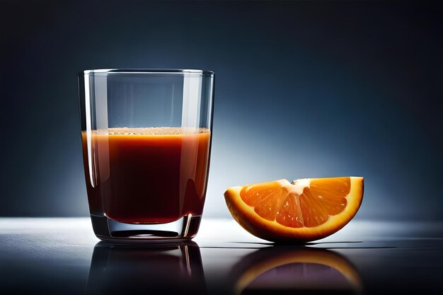 Photo a glass of orange juice next to an orange slice.