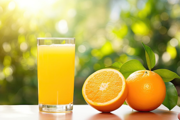 Photo glass of orange juice and orange