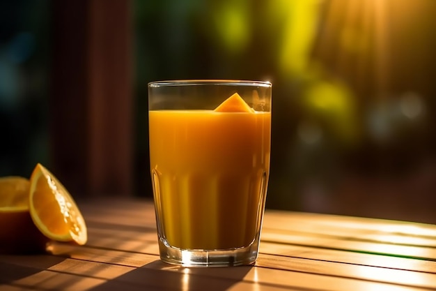 Glass of orange juice on a table with a glass of orange juice