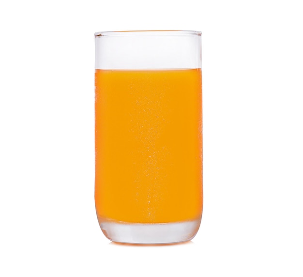 Glass of orange juice on white background