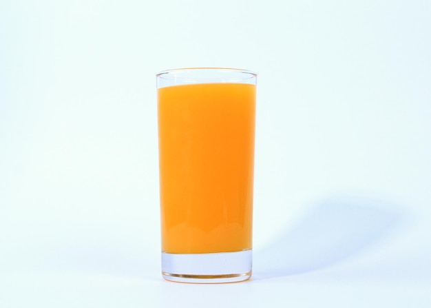 a glass of Orange juice on white and Isolated glass with shadow