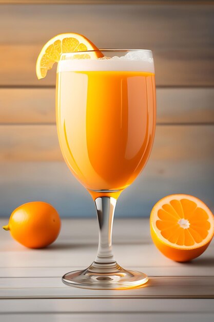 glass of orange juice with orange fruit