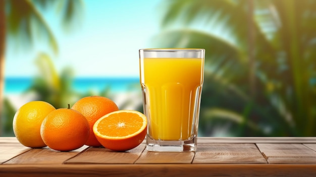 Photo glass of orange juice with orange fruits