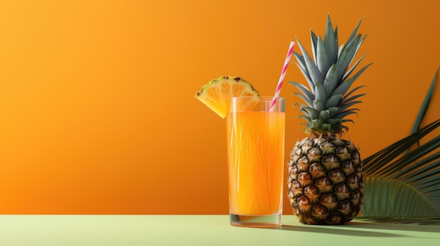 A glass of orange juice with a pineapple and a glass of orange juice.