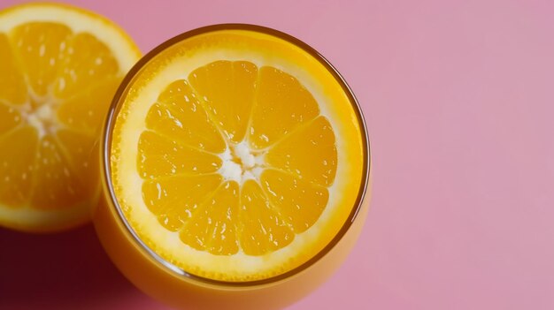 A glass of orange juice with a slice of orange in it