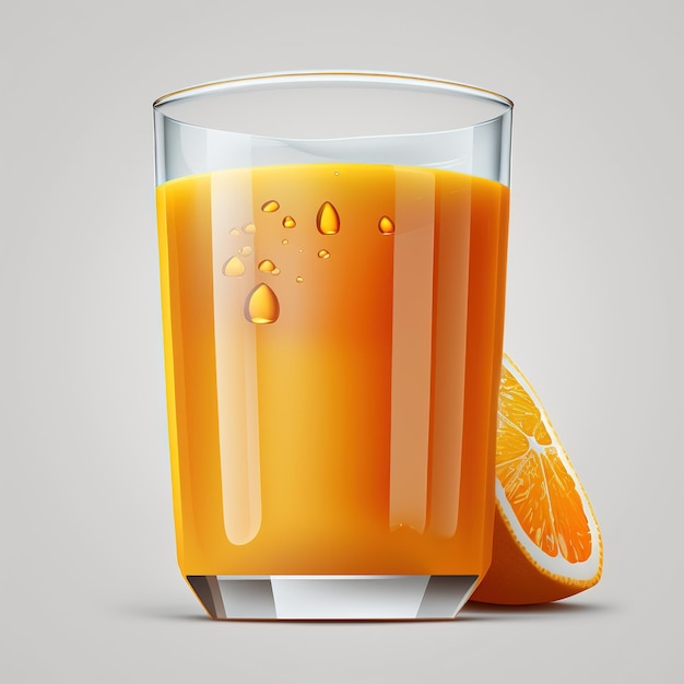 A glass of orange juice with a slice of orange on it