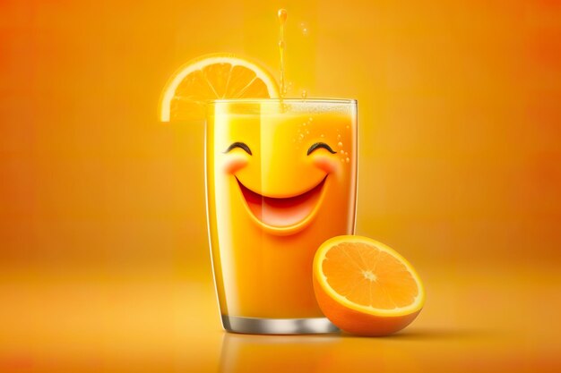 Photo a glass of orange juice with a smiley face on it.