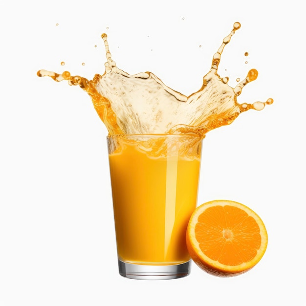 オレンジのスプラッシュを加えたオレンジ ジュースのグラス