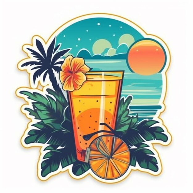 A glass of orange juice with a tropical design generative ai