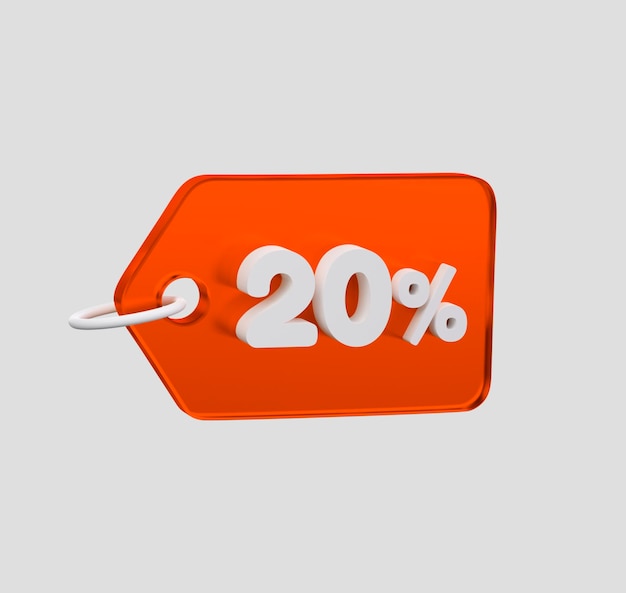 Glass orange price tag with 20 percent off 3D render