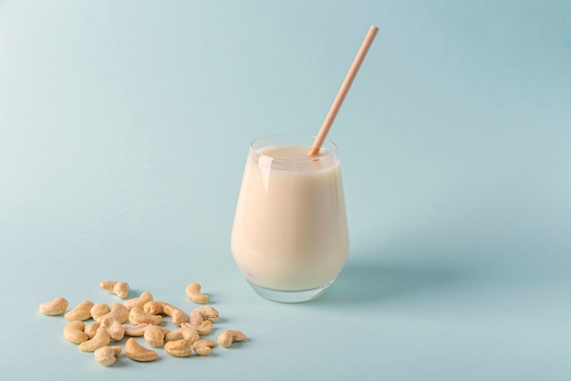 Glass of organic vegan dairy free milk from cashew nuts