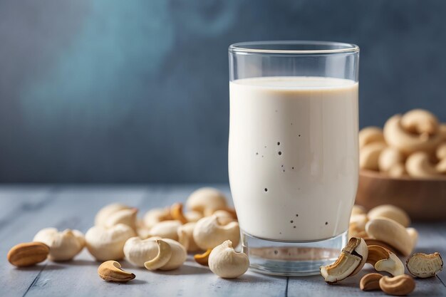 Photo glass of organic vegan dairy free milk from cashew nuts