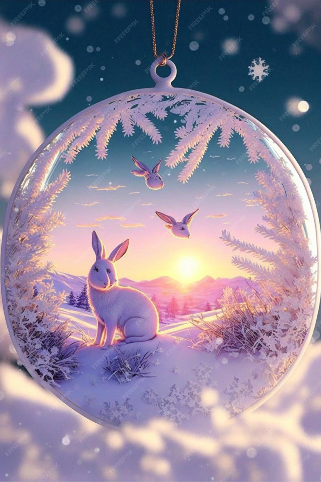 Premium AI Image | Glass ornament with a picture of a rabbit in the