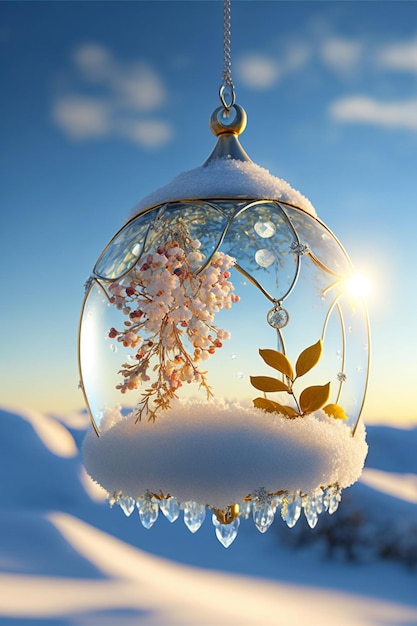 Glass ornament with a plant inside of it generative ai