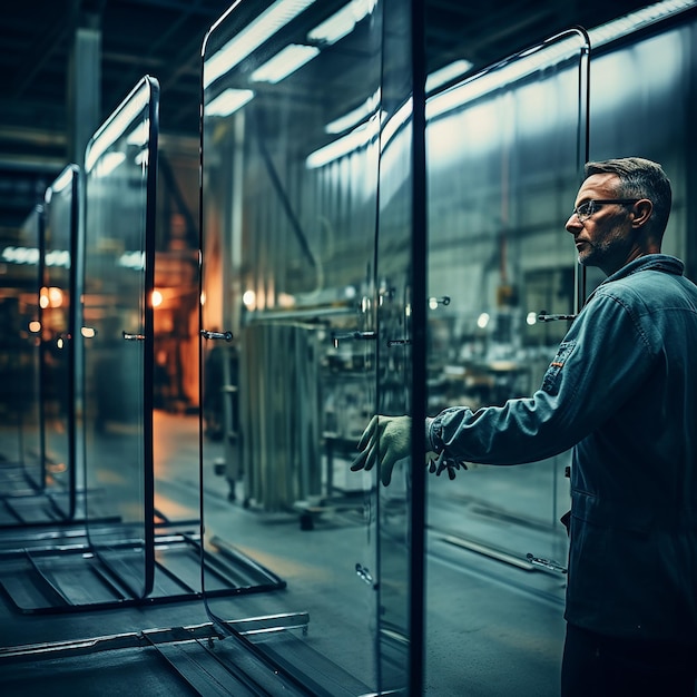 Photo glass panes in a glazier workshop