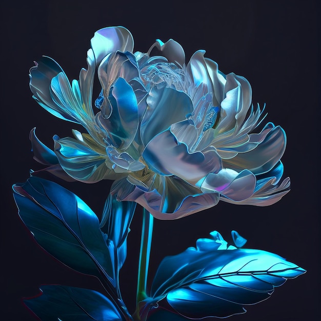 Glass peony on a black background Generative AI