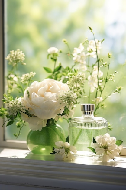 Glass perfume bottle with flowers