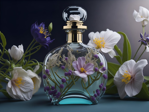 A glass perfume bottle with good decoration of flowers