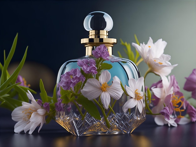 A glass perfume bottle with good decoration of flowers