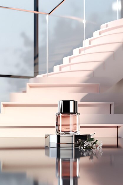 Glass perfume concept featuring a modern stair scene concept and creative design luxury elegants