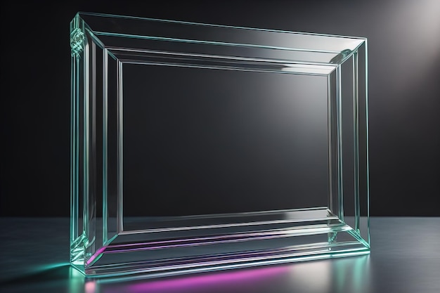 Glass picture frame on a solid color background ai generative