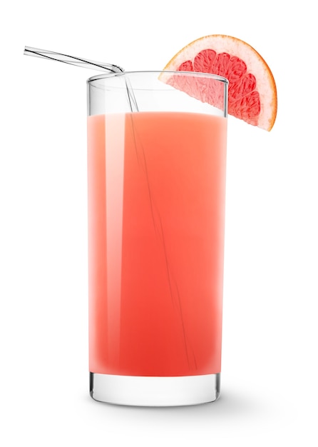 Glass of pink grapefruit juice isolated on white background