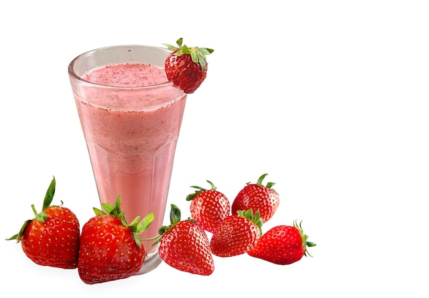 a glass of pink liquid with strawberries inside alongside another glass filled with the same pink