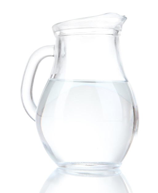 Glass pitcher of water isolated on white