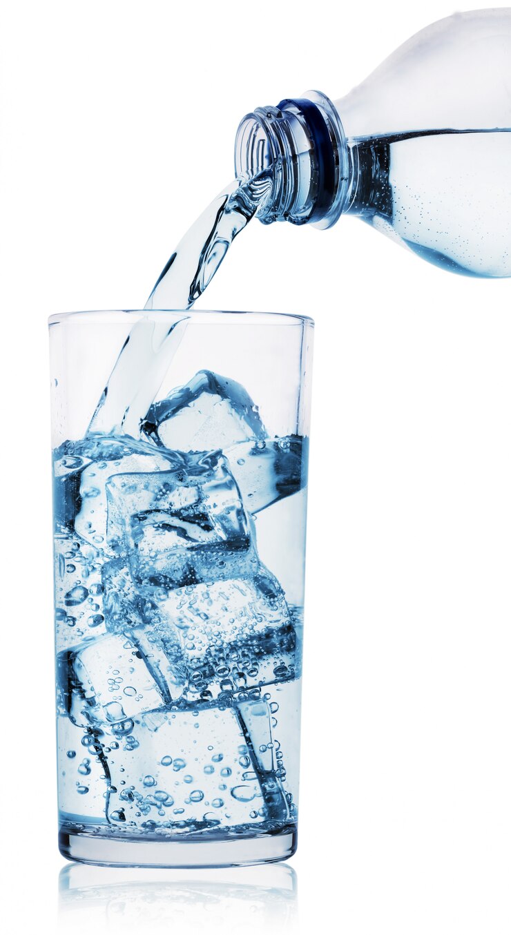 Photo glass and plastic bottle of water