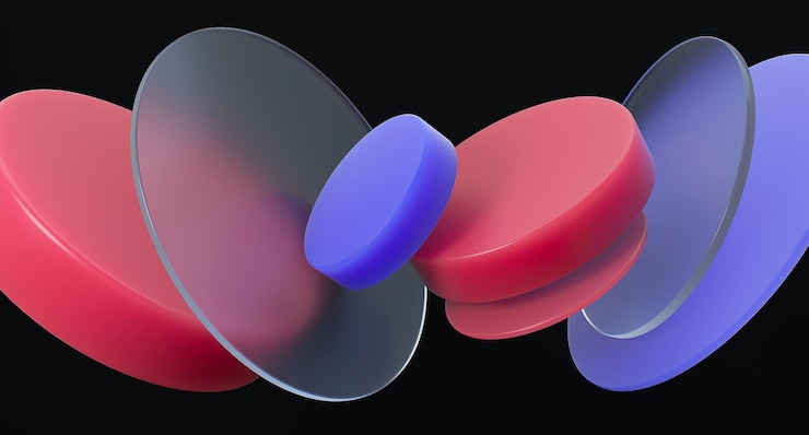 Photo glass and plastic shapes dynamic composition 3d rendering illustration