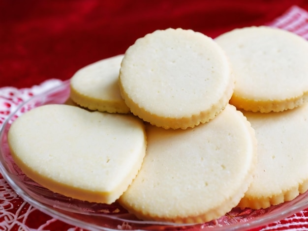 a glass plate with cookies on it including one that has the word  on it