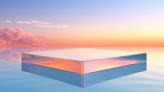 Glass podium platform for demonstrating a product on the crystal surface of water