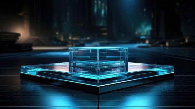 glass podium product stand or display with modern style blur background and cinematic light