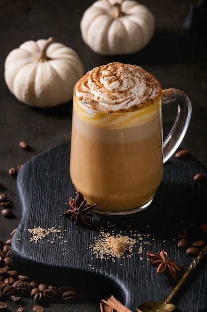 Glass of pumpkin latte